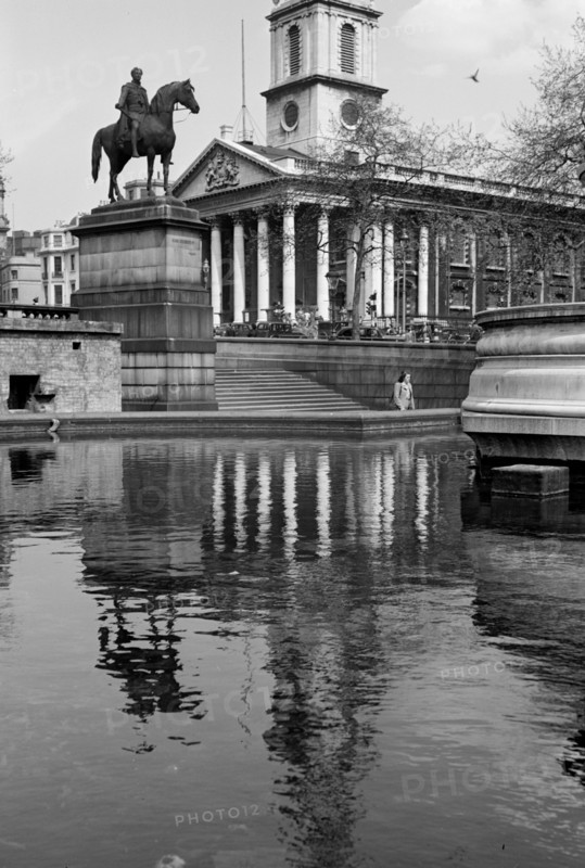 Statue outside St Martin in the Fields, Trafalgar Square, London, c1945-c1965