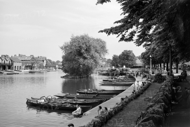 People enjoying a day beside the River Thames at Windsor, Berkshire, c1945-c1965