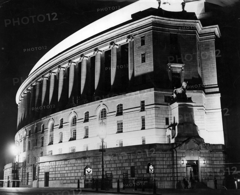 Unilever House floodlit at night, London, c1932