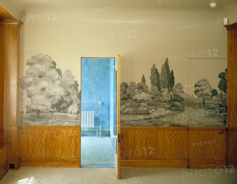Stephen Courtauld's bedroom and en suite bathroom at Eltham Palace, Greenwich, London, 1999