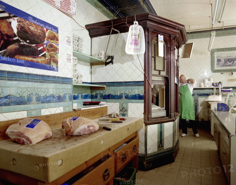 Inside A Scarratt's butcher's shop at 47 High Street, Ilfracombe, Devon, 2000
