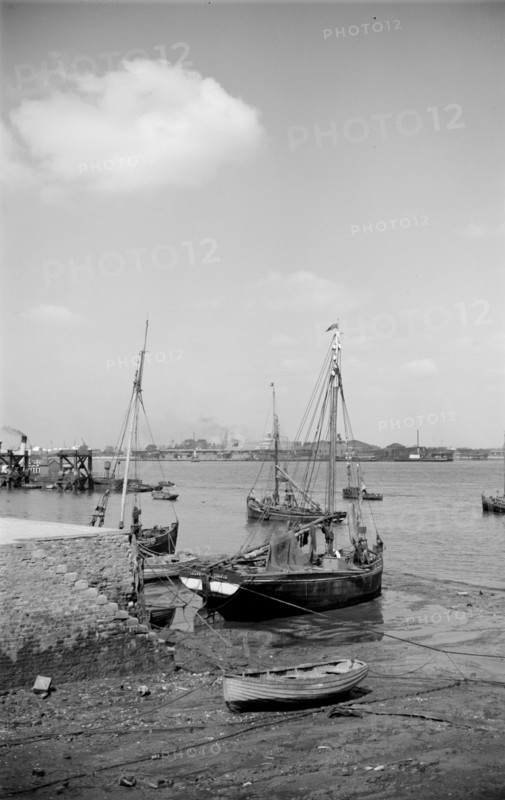 Fishing boats moored at Gravesend, Kent, c1945-c1965