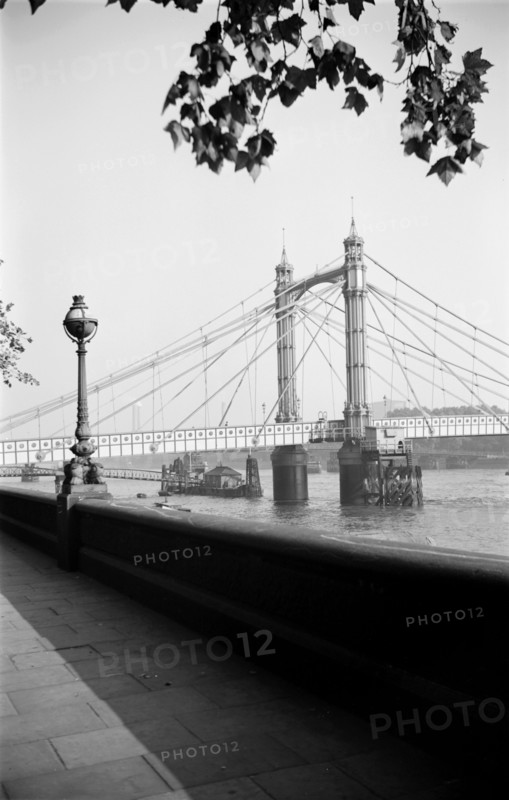 Albert Bridge from the Chelsea Embankment, London, c1945-c1965
