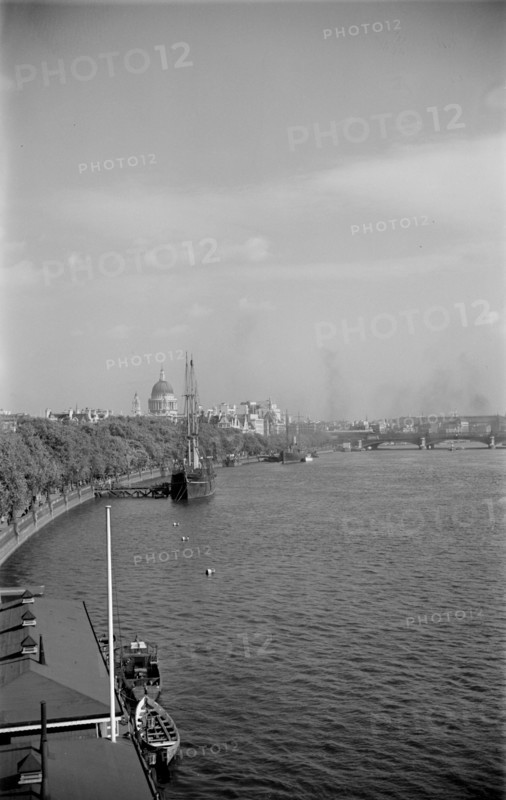 River Thames towards St Paul's Cathedral from Waterloo Bridge, c1945-c1965