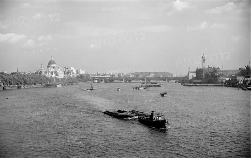 A view from Waterloo Bridge towards St Paul's Cathedral and the City of London, c1945-c1965