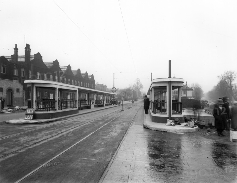 Passenger shelters at Manor House Underground Station, Stoke Newington, London, c1932
