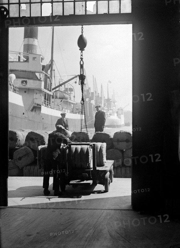 Bales being prepared for loading in London docks, c1945-c1965