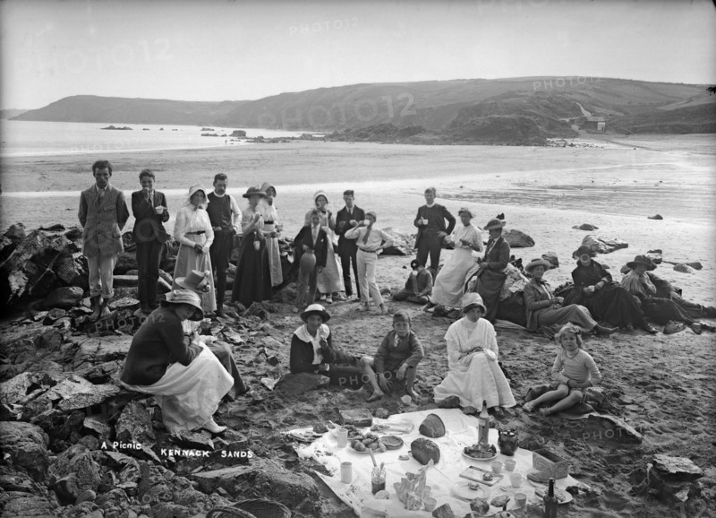 A picnic on the beach, Kennack Sands, Cornwall, c1896-c1920