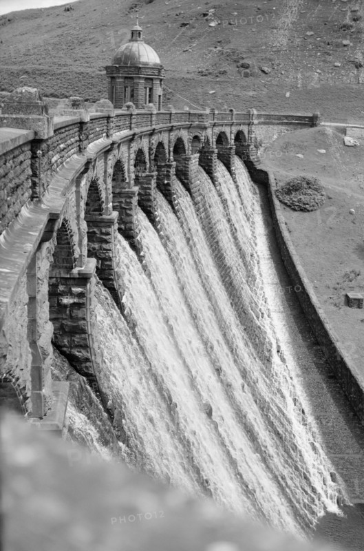View across the Elan Valley Dam, Wales, c1945-c1965