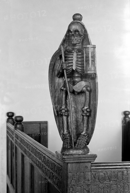 Pew end in Andrew's church, Little Barningham, Norfolk, 1964