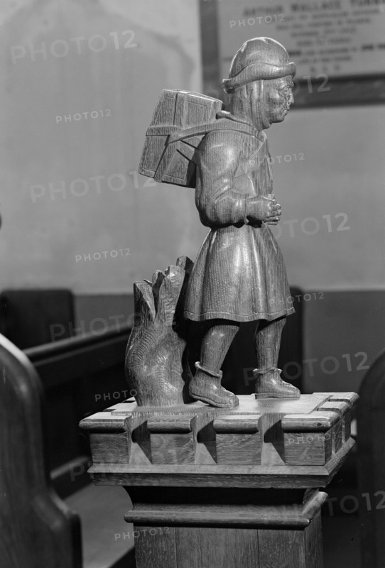 Pedlar' pew end, Swaffham, Norfolk, 1964