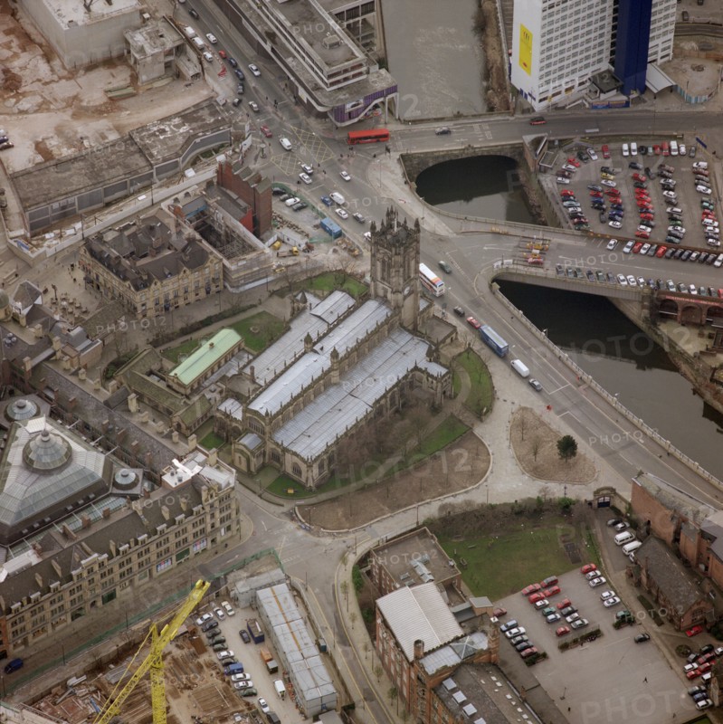 An aerial view of Manchester Cathedral, 2001