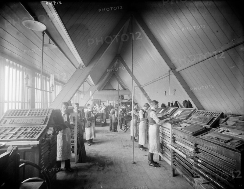 Church Army Press workshop with typesetters at work, Oxford, Oxfordshire, c1860-c1922