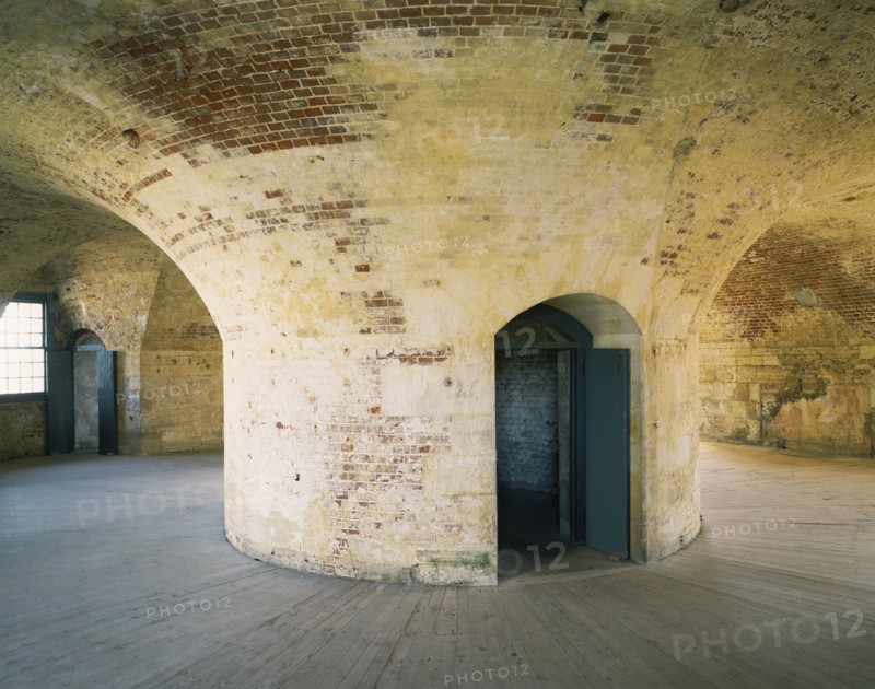 Central brick pier on the first floor of the keep, Hurst Castle, Hampshire, 1994