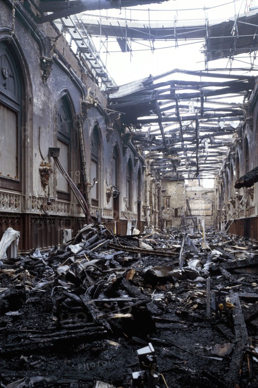 Fire damage at St George's Hall, Windsor Castle, Windsor, Berkshire, 1992