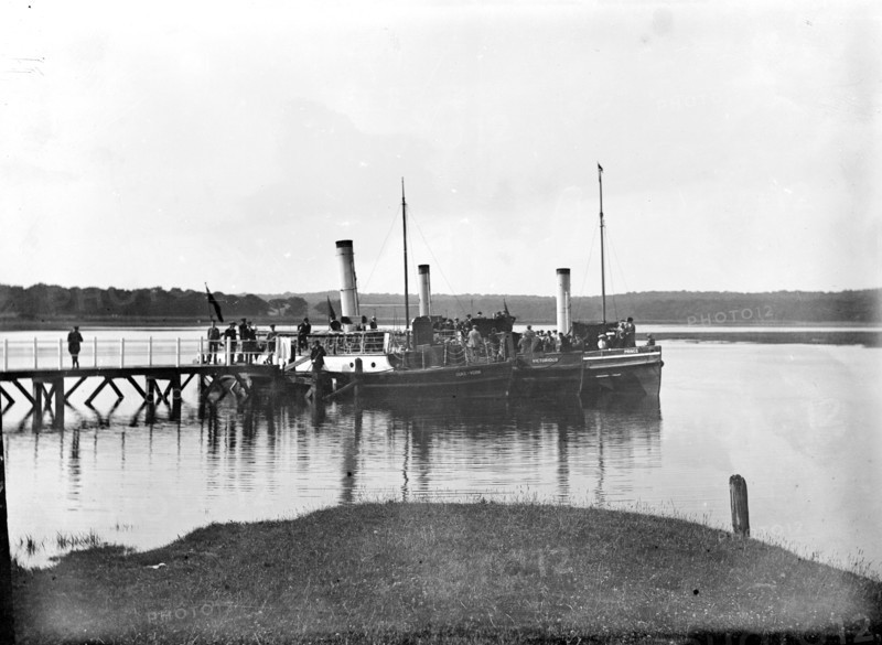 Large paddle steamer taking on passengers, River Beaulieu, Beaulieu, Hampshire, c1860-c1922