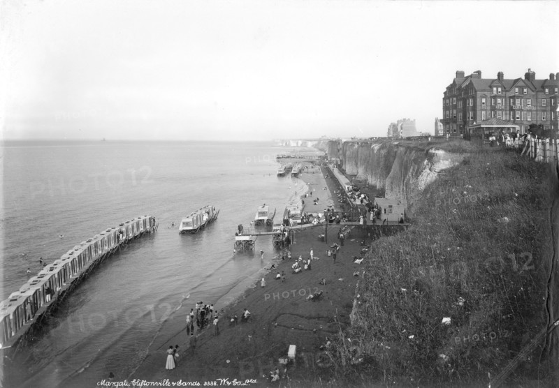 Bathing machines at Cliftonville, Margate, Kent, 1890-1910
