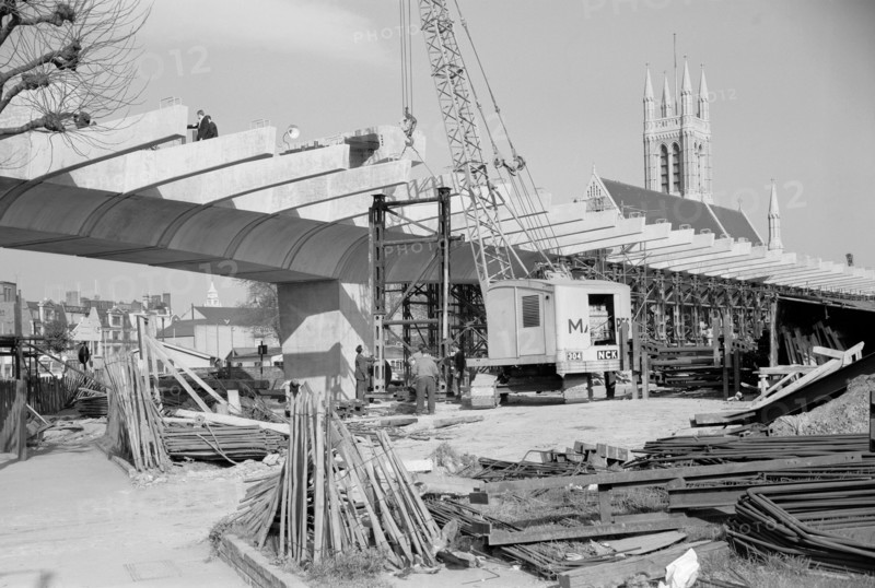 Hammersmith Flyover during construction, Hammersmith, London, 1961