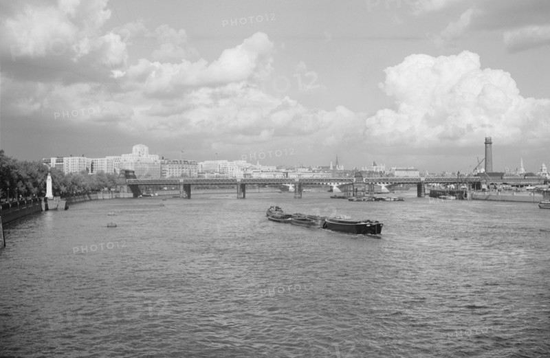 Hungerford Bridge and the River Thames, London, c1945-1965