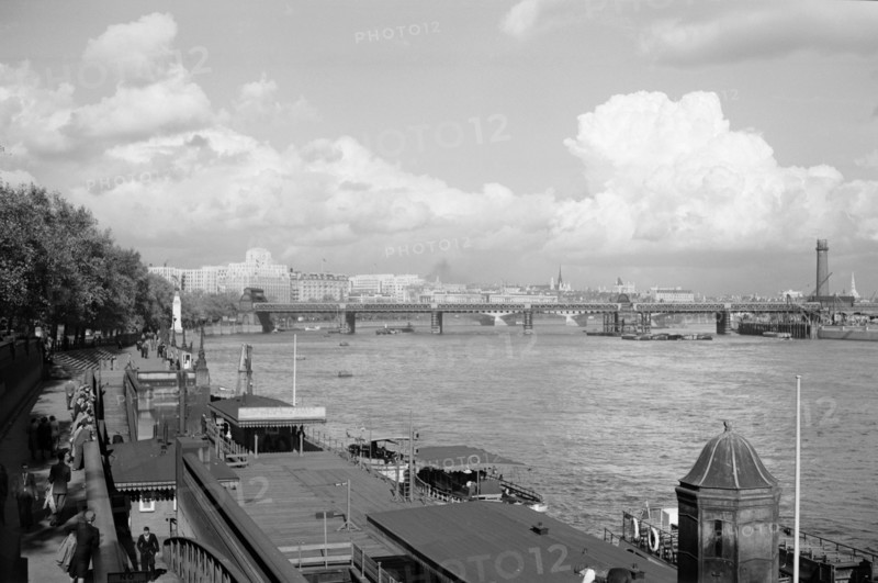 A view of Hungerford Bridge, Lambeth, London, c1945-1965