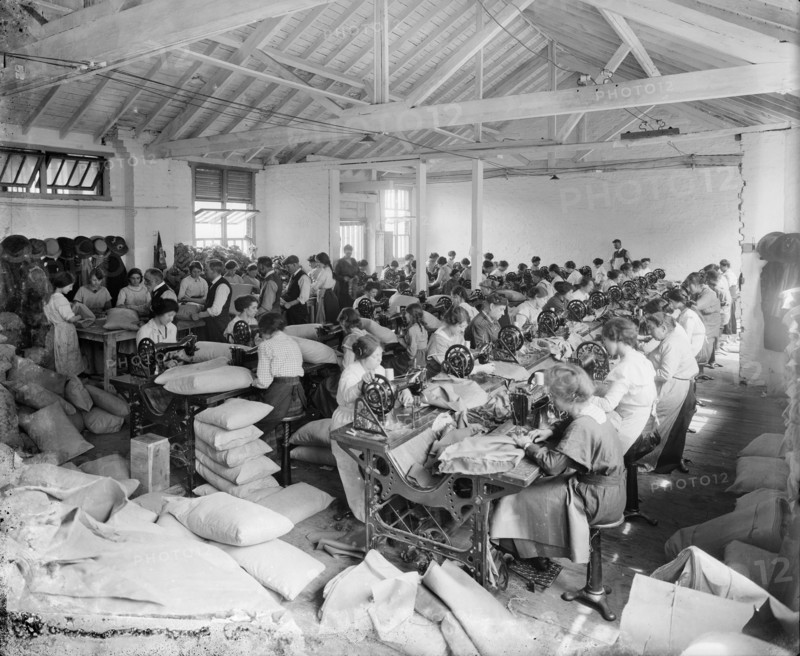 Sewing workshop, Hampton's Munitions Works, Lambeth, London, 1914-1918
