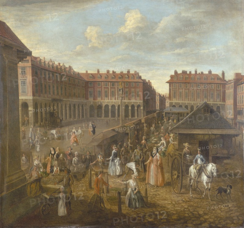 'Covent Garden Piazza and Market', c1725. Artist: Joseph van Aken