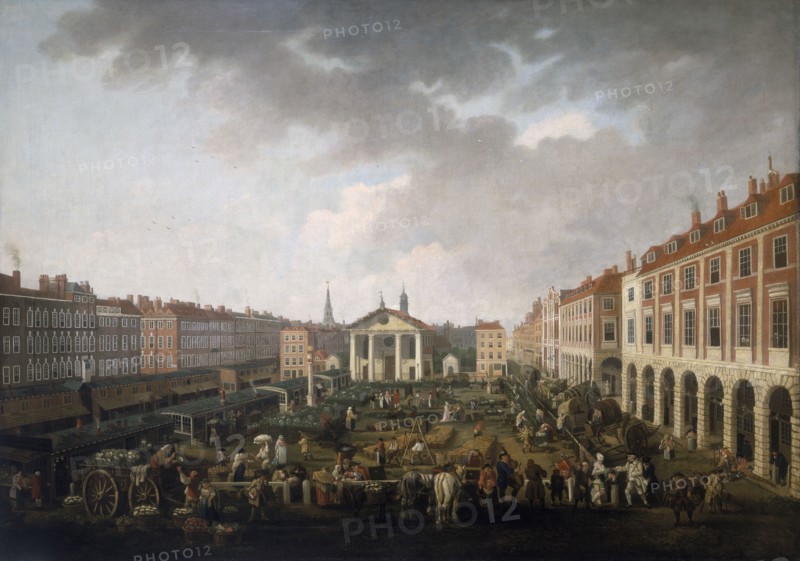 'Covent Garden Piazza and Market', c1775. Artist: John Collet