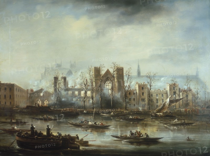 'The Palace of Westminster from the River after the Fire of 1834', c1834. Artist: Unknown