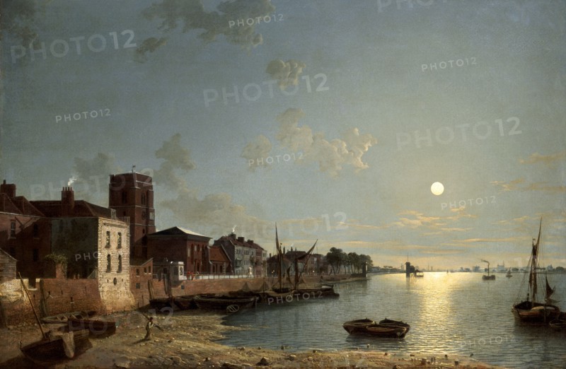 'Cheyne Walk in Chelsea, by Moonlight', c1850. Artist: Henry Pether