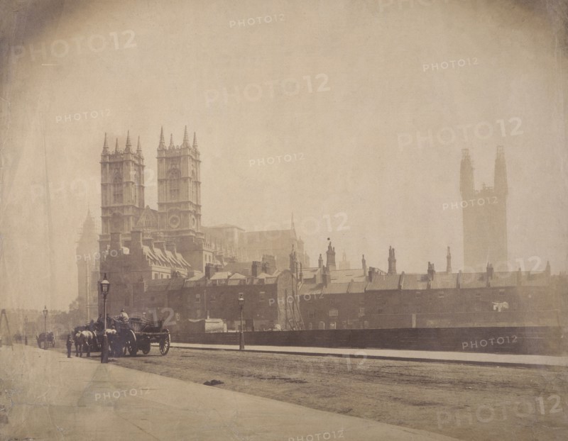 Westminster Abbey, and the Palace of Westminster under construction, London, c1857. Creator: Roger Fenton.