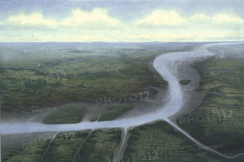 Prehistoric Central London, looking south-west, c30 BC. Artist: Frank Gardiner