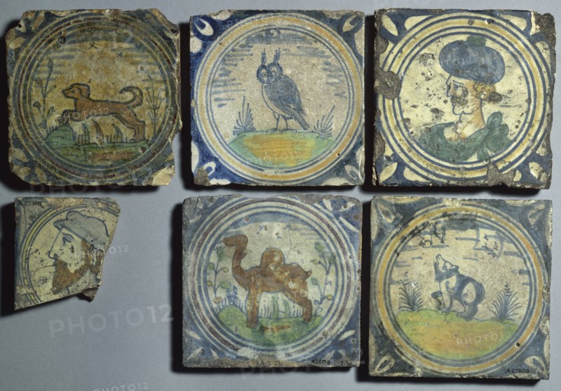 Delftware floor tiles, early 17th century. Artist: Unknown