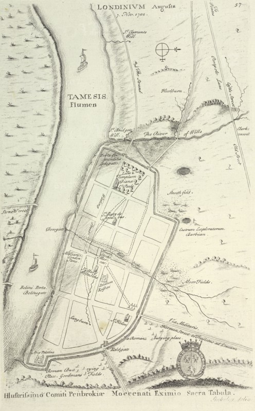 Earliest known map of Roman London, 1722. Artist: William Stukely