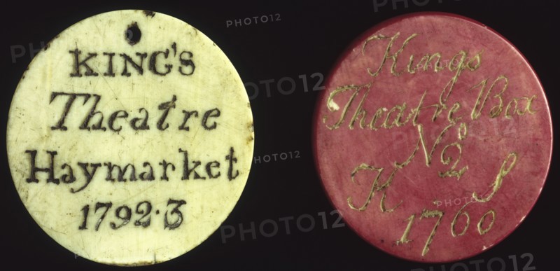 Subscription tokens for the King's Theatre, Haymarket, London, 18th century. Artist: Unknown