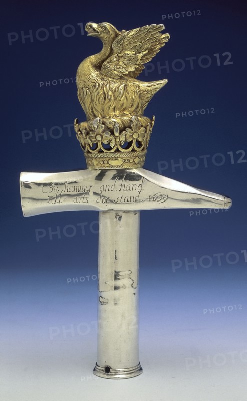 Silver-gilt staff head belonging to the Blacksmiths' Company, 1659. Artist: Unknown