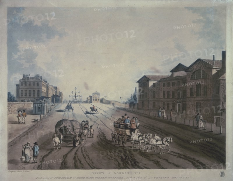 Hyde Park Corner Turnpike, London, 1790. Artist: Dagaty