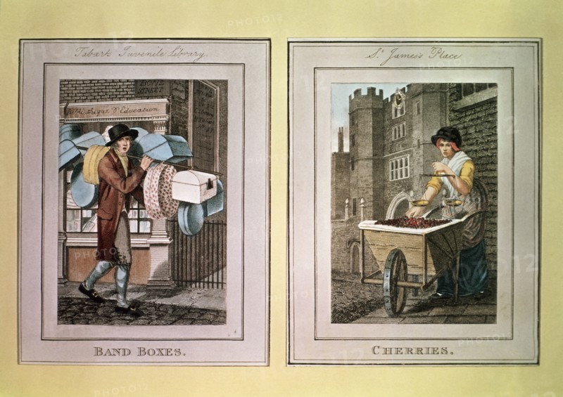 Street sellers selling band boxes and cherries, 1798. Artist: Unknown
