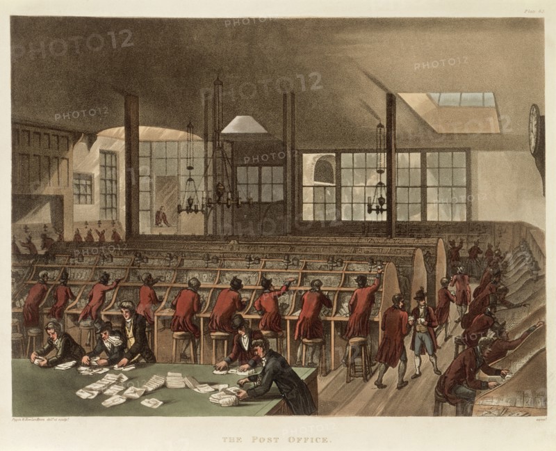 The Post Office, (c1808?). Artist: Augustus Charles Pugin