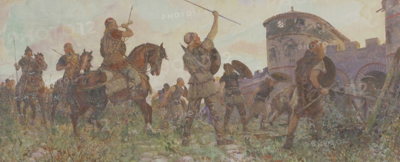 Arrival of the Saxons in London, c530 AD, (c1912). Artist: Amedee Forestier