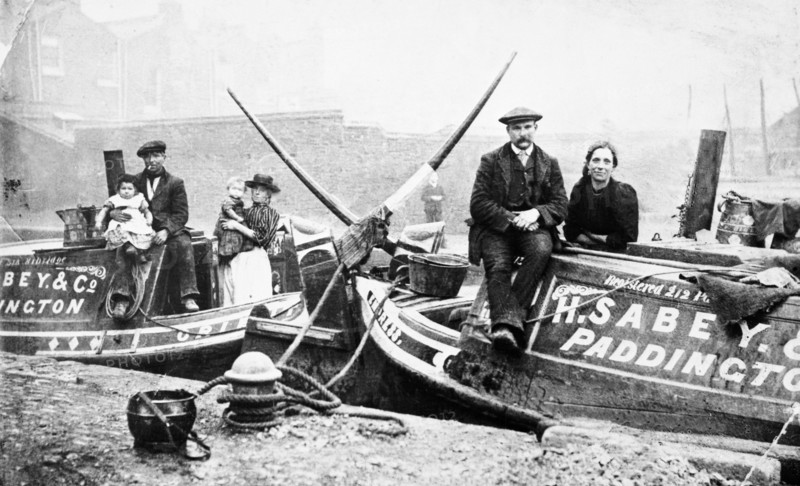 People seating on canal boats, London, late 19th century. Artist: Unknown