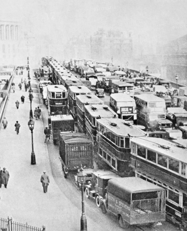 Traffic Jam on Blackfriars Bridge, London, c1935. Artist: George Davison Reid