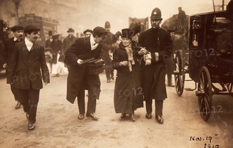 Suffragette being arrested, 19th November 1910. Artist: Unknown