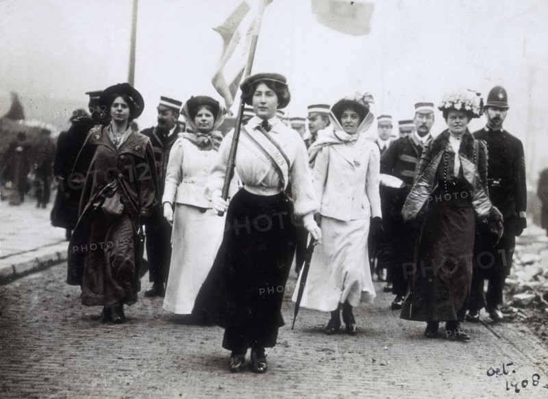 Daisy Dugdale leading a procession, London, 1908. Artist: Unknown