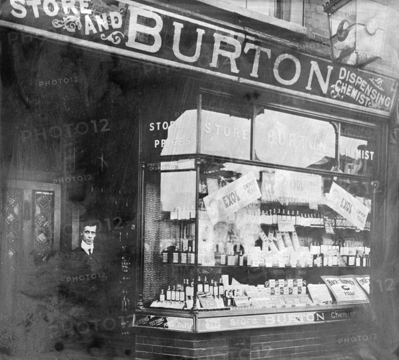 The exterior of Burton's chemist shop. Artist: Unknown