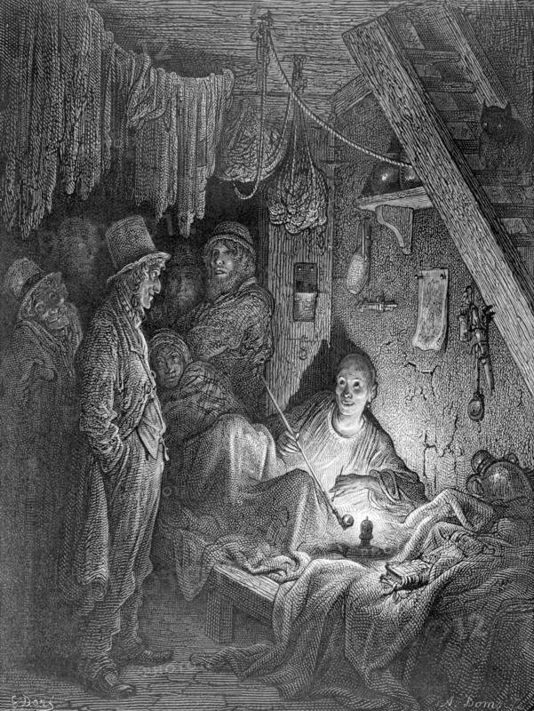'Opium Smoking-The Lascar's Room in "Edwin Drood"', 1872. Creator: Albert Doms.