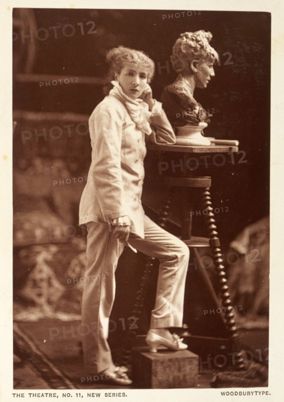 Sarah Bernhardt in her studio sculpting a self portrait, (late 19th century?). Artist: Unknown