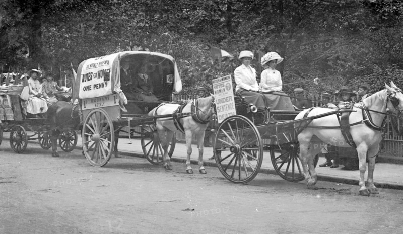 'Press Carts' delivering Votes for Women in central London, July 1911. Artist: Unknown