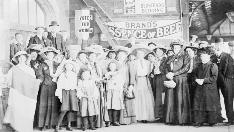 Emmeline Pankhurst at a railway station on a campaign tour of the country, 1911. Artist: Unknown