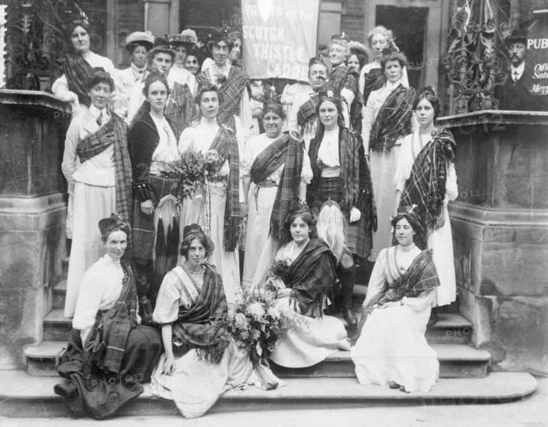 Scottish suffragettes welcoming Mary Phillips on her release from Holloway Gaol, August 1908. Artist: Unknown
