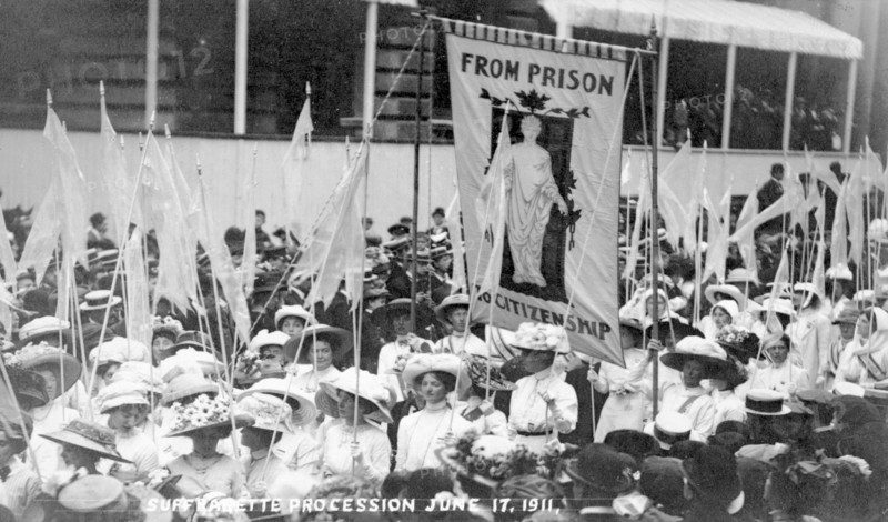 The 'From Prison to Citizenship' banner on the Women's Coronation Procession, London, 1911. Artist: Unknown